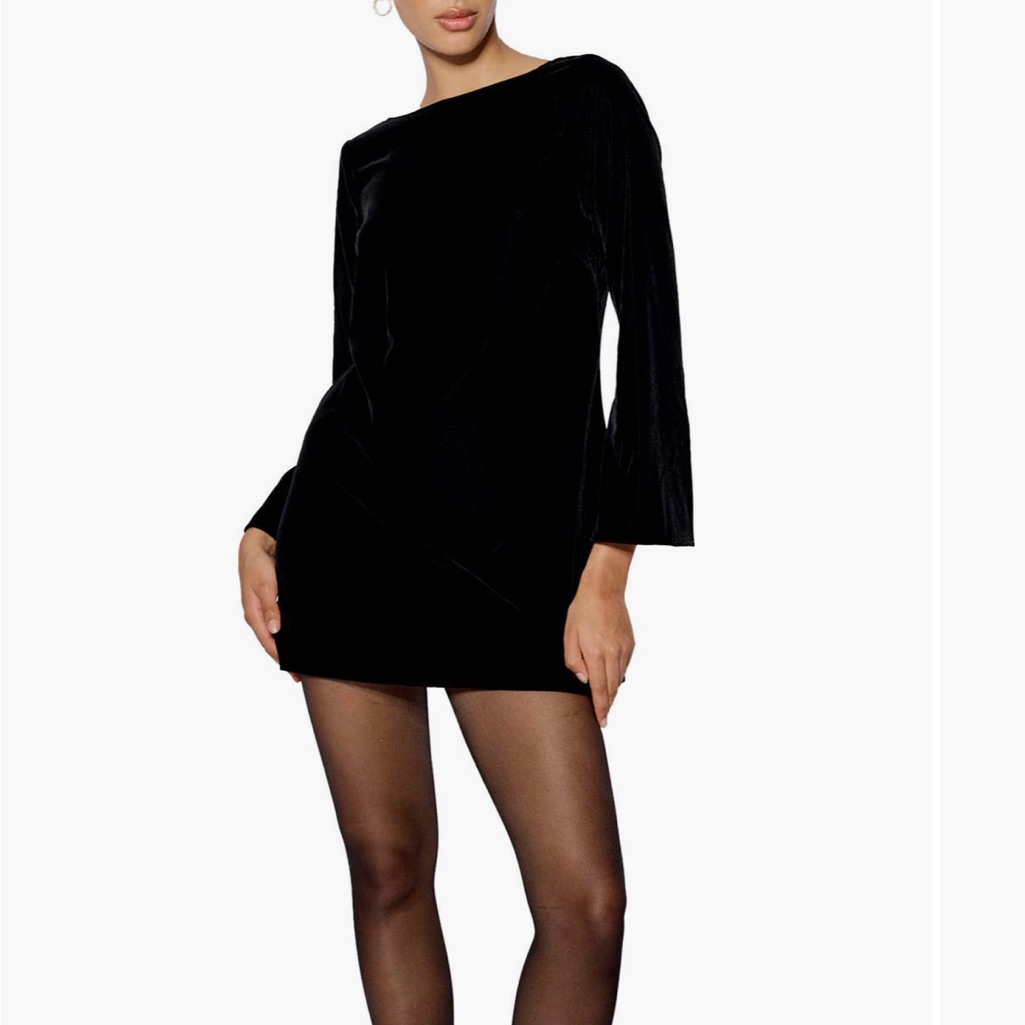 Nobody’s Child Black Velvet Flare Sleeve Joelle Mini Dress